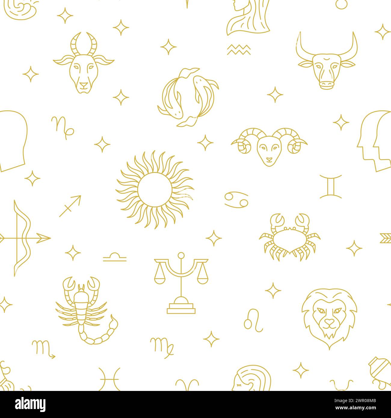 Motif sans couture Zodiac Sky Line Illustration de Vecteur