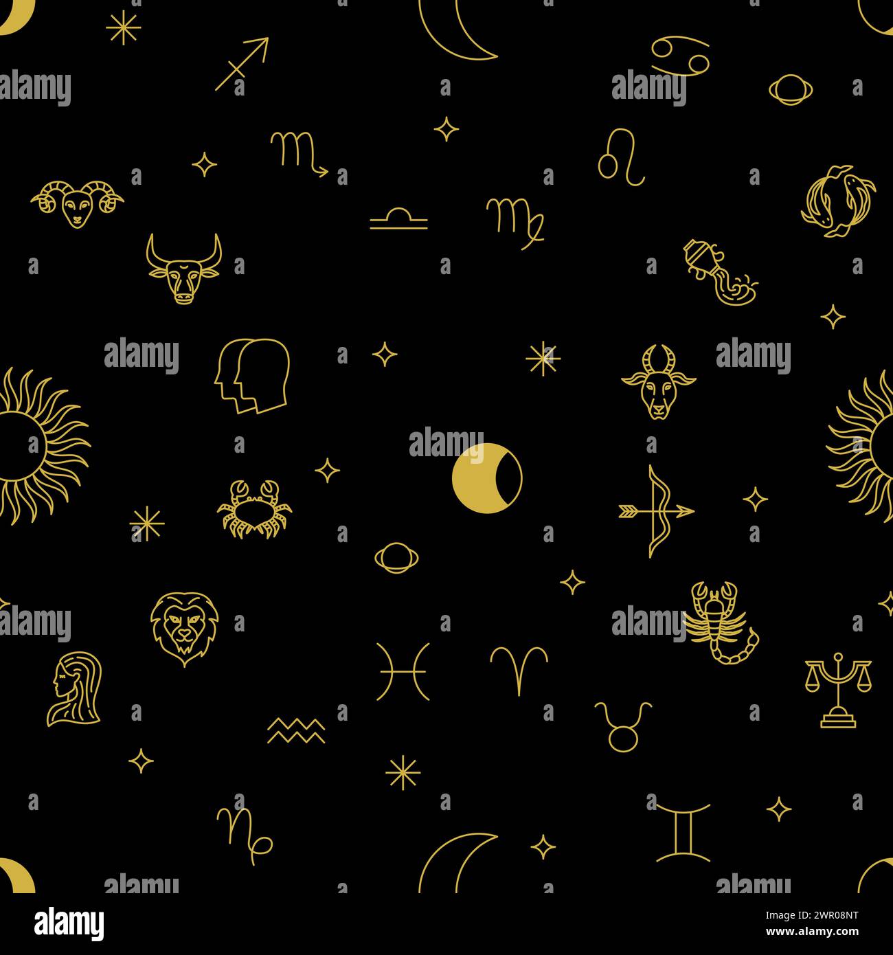 Horoscope Zodiac Black Seamless Pattern Illustration de Vecteur