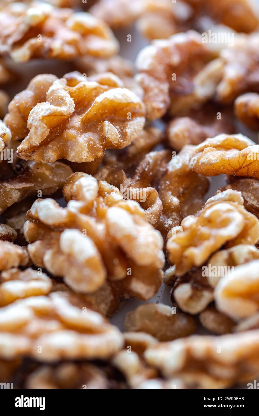 Gros plan d'un tas de cerneaux de noix Banque D'Images