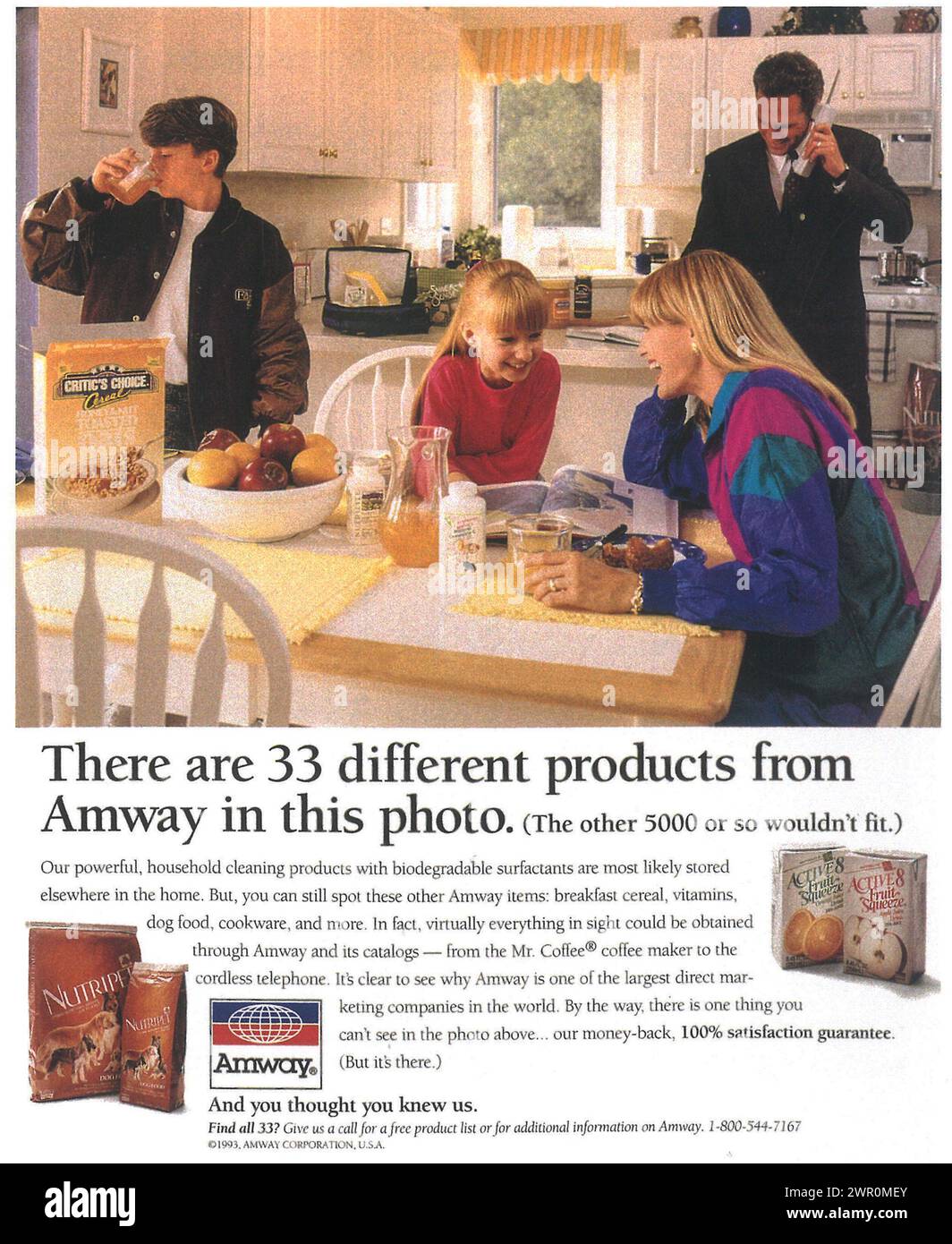 1993 Amway produits ménagers et surfactants biodégradables d'origine biologique ad. Amway est une société américaine de marketing multi-niveaux Banque D'Images