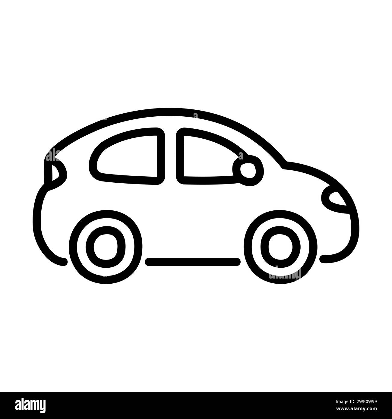 Petite icône de ligne de voiture de ville à hayon dans le style mignon de dessin animé dessiné à la main doodle. Illustration clip art vectorielle. Illustration de Vecteur