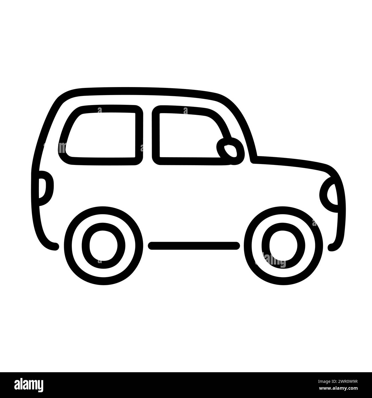 Icône de ligne de voiture mini SUV hors route dans un style de dessin animé mignon dessiné à la main. Illustration clip art vectorielle. Illustration de Vecteur