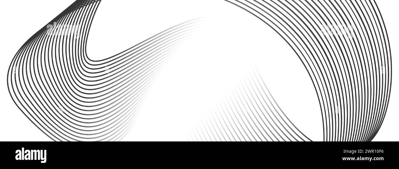 fond de bannière abstrait noir avec des lignes de cercle géométrique. Motif de lignes brillantes dégradé gris foncé moderne et fond web de technologie futuriste Illustration de Vecteur