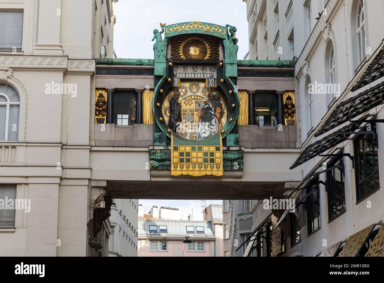 Horloge Ankeruhr (horloge d'ancre), Vienne, Autriche, Europe. Banque D'Images