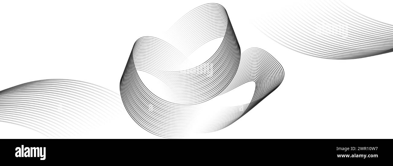 fond de bannière abstrait noir avec des lignes de cercle géométrique. Motif de lignes brillantes dégradé gris foncé moderne et fond web de technologie futuriste Illustration de Vecteur