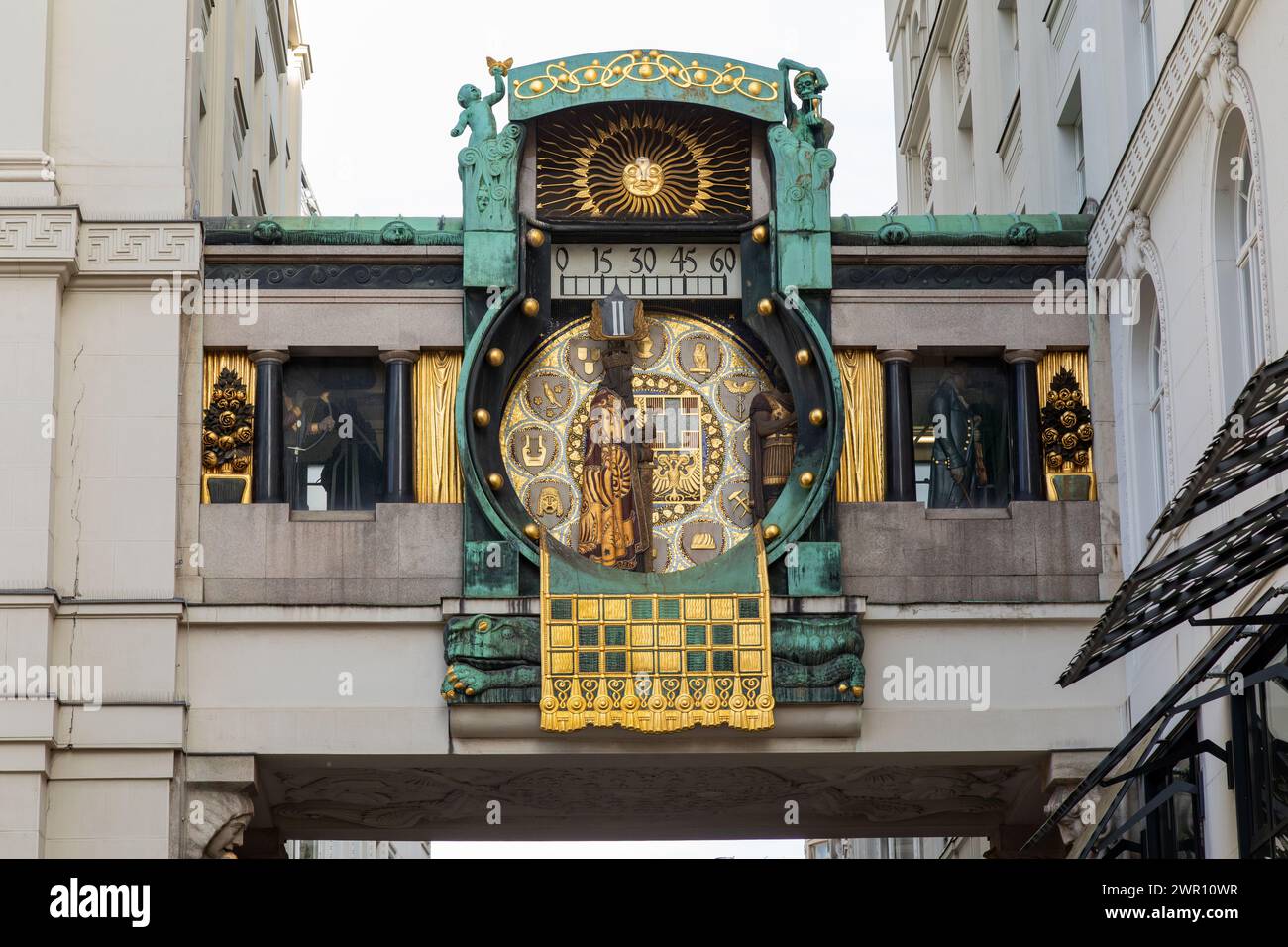 Horloge Ankeruhr (horloge d'ancre), Vienne, Autriche, Europe. Banque D'Images