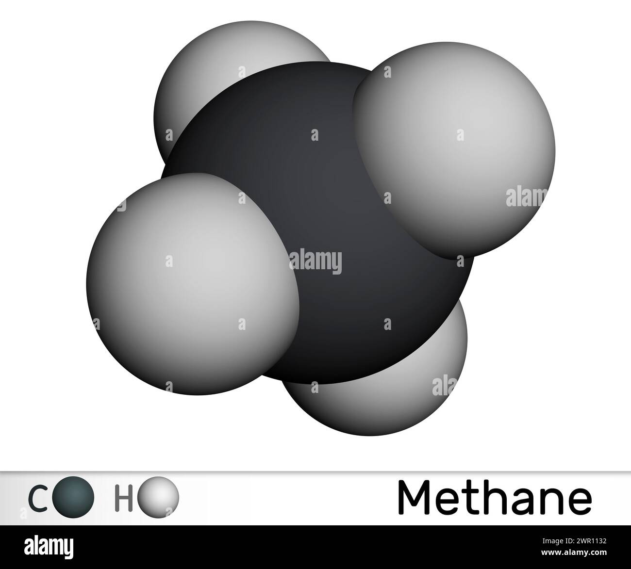 Molécule de méthane CH4. Modèle moléculaire du composant principal du gaz naturel. Rendu 3D. Illustr Banque D'Images