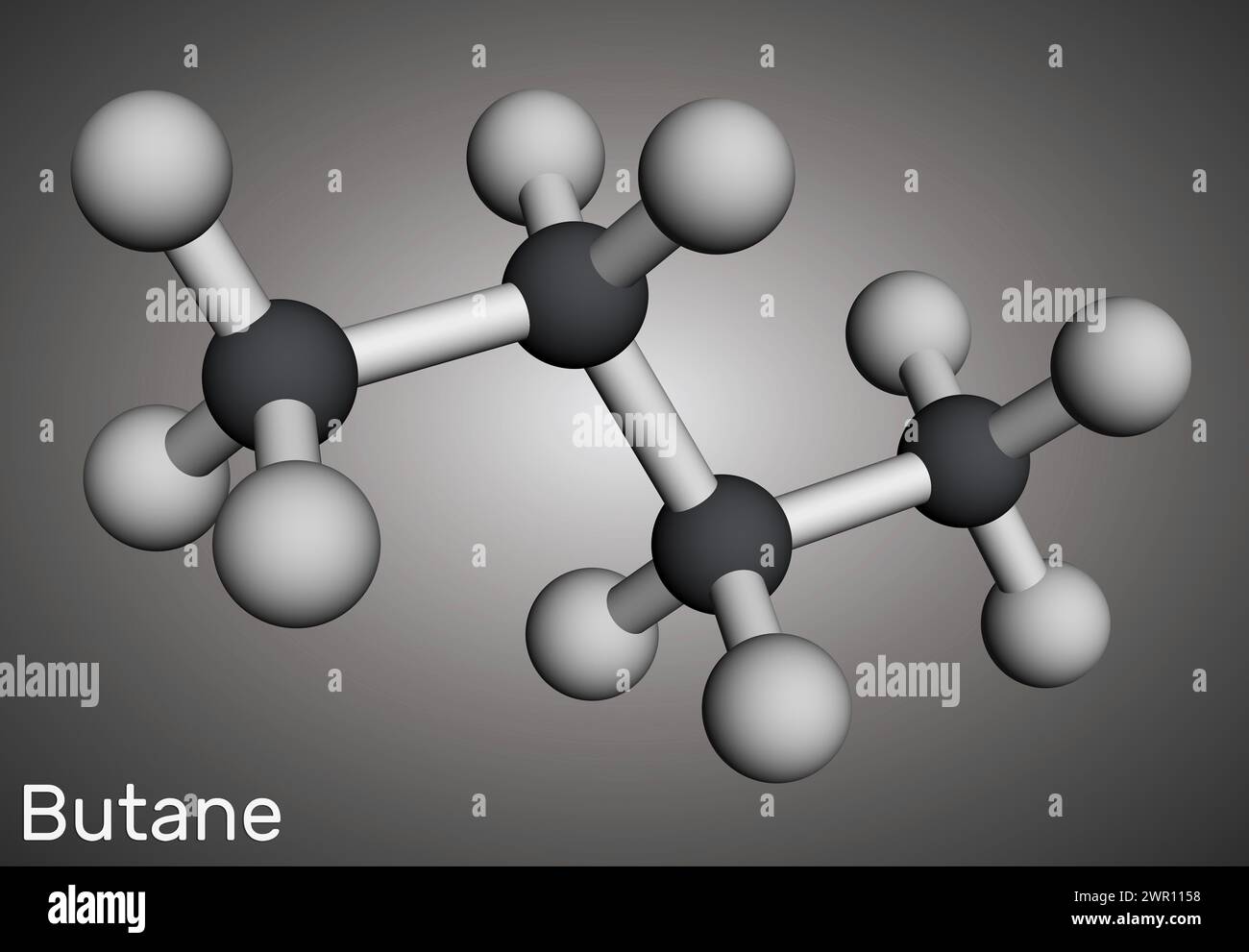 Molécule d'alcane C4H10 de butane. Modèle moléculaire. Rendu 3D. Illustration Banque D'Images