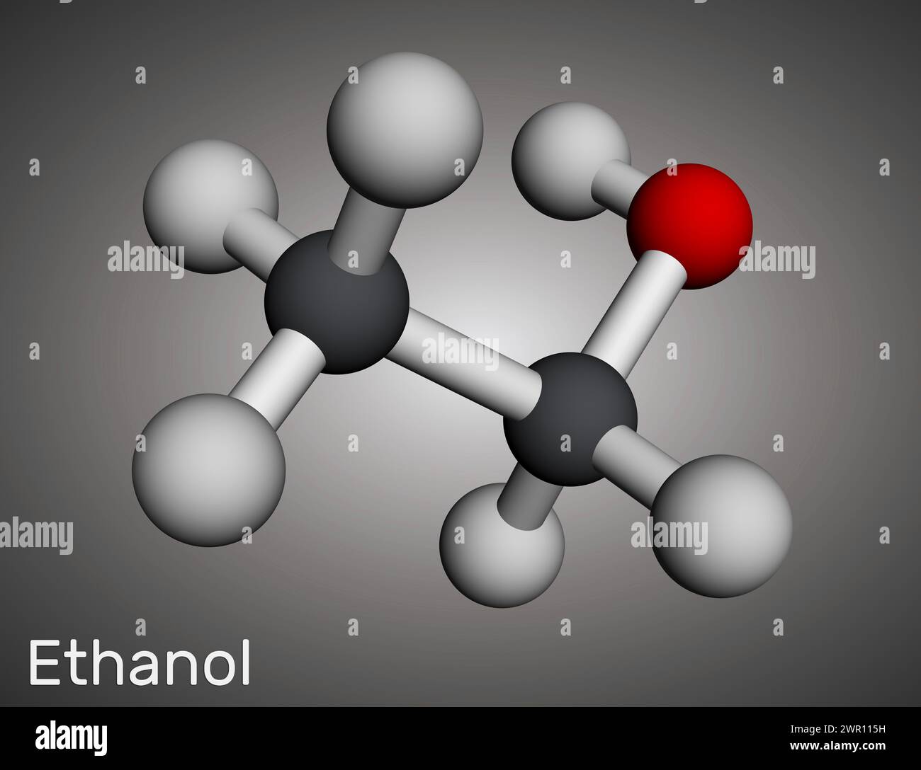 Éthanol, molécule d'alcool éthylique C2H5OH. Modèle moléculaire. Rendu 3D. Illustration Banque D'Images