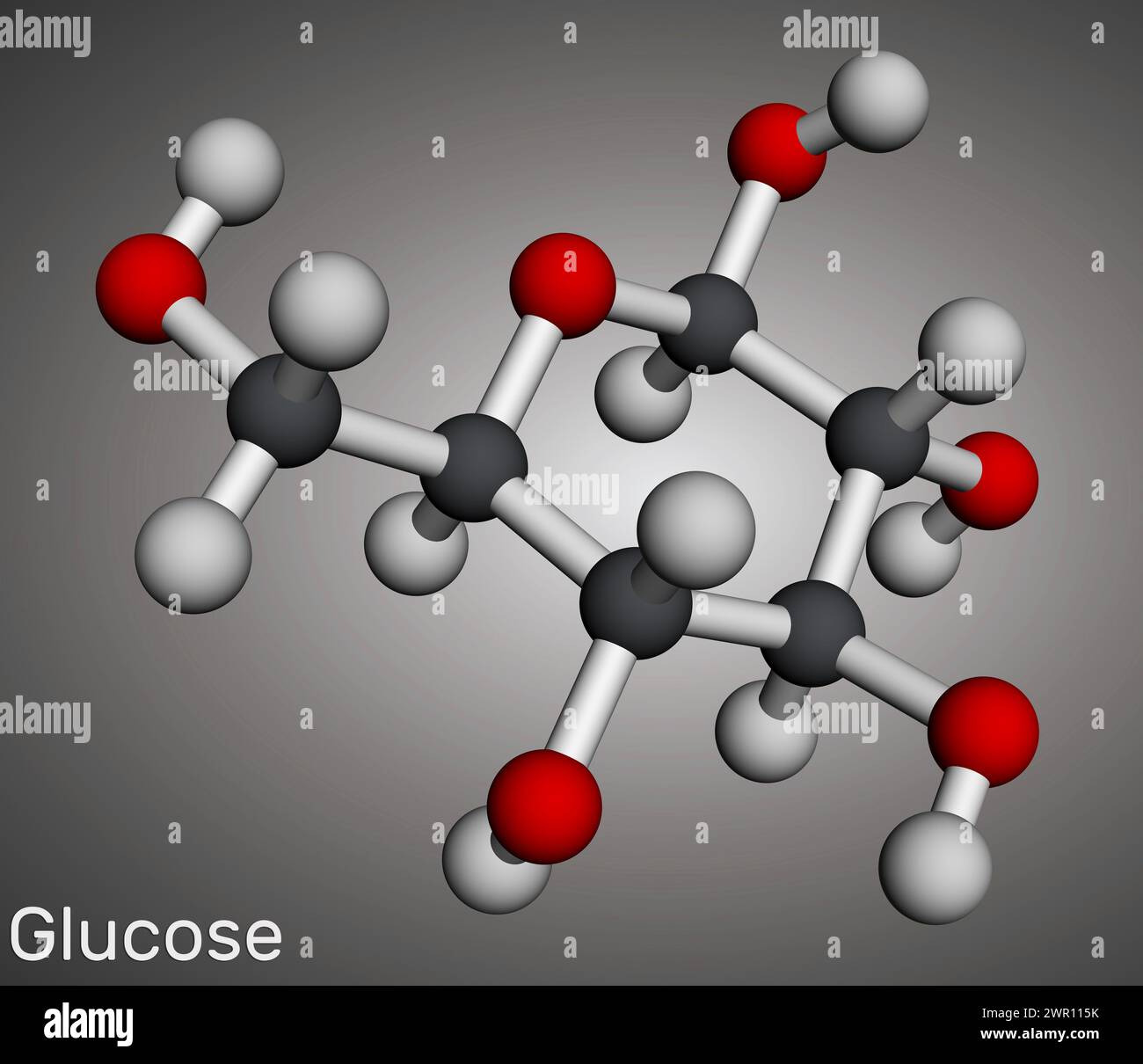 Glucose, dextrose, molécule de d-glucose. Modèle moléculaire. Rendu 3D. Illustration Banque D'Images