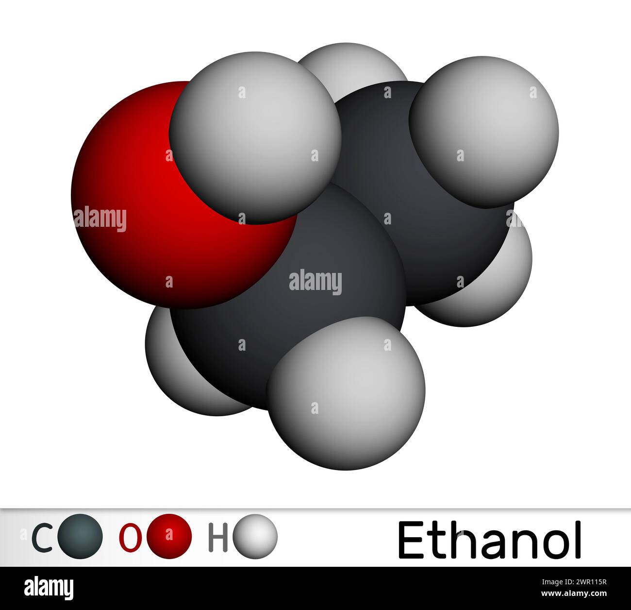 Éthanol, molécule d'alcool éthylique C2H5OH. Modèle moléculaire. Rendu 3D. Illustration Banque D'Images