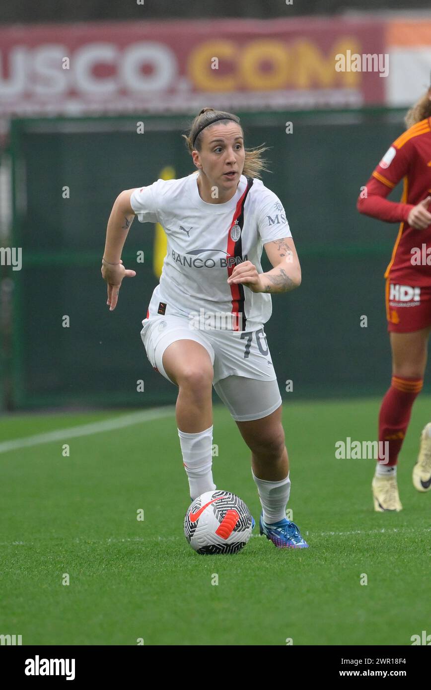 Rome, Italie. 10 mars 2024. Gloria Marinelli (AC Milan) ; lors du match de Coupe d'Italie féminine 2023/2024 entre L'AS Roma Women vs AC Milan au stade Tre Fontane à Rome le 10 mars 2024. Crédit : Agence photo indépendante/Alamy Live News Banque D'Images