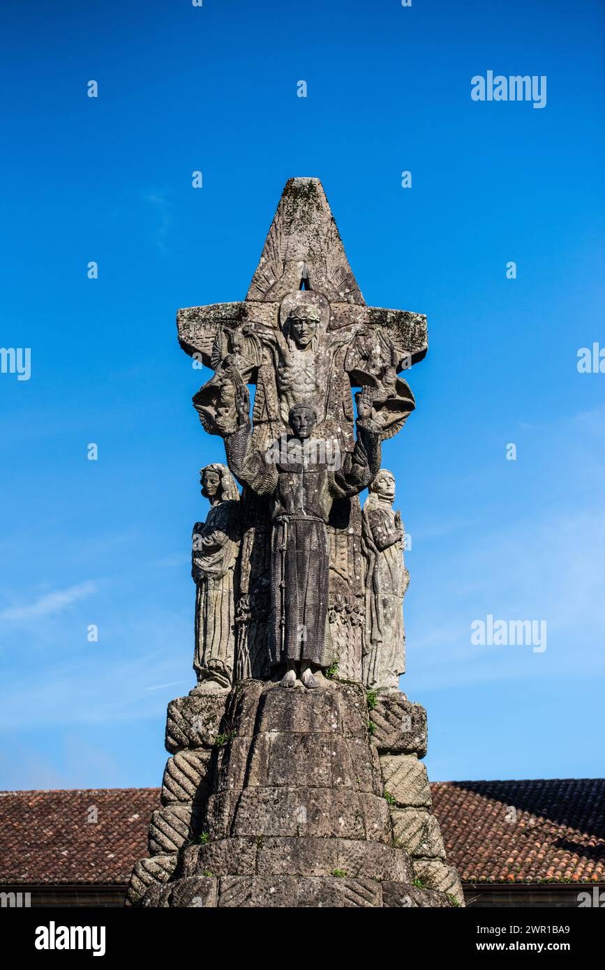 Deatil de la statue de devant réalisée par Francisco Asorey, Convento de San Francisco, Saint-Jacques-de-Compostelle, Espagne Banque D'Images