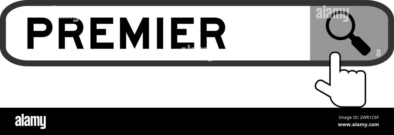 Bannière de recherche dans Word premier avec l'icône de loupe de main sur fond blanc Illustration de Vecteur