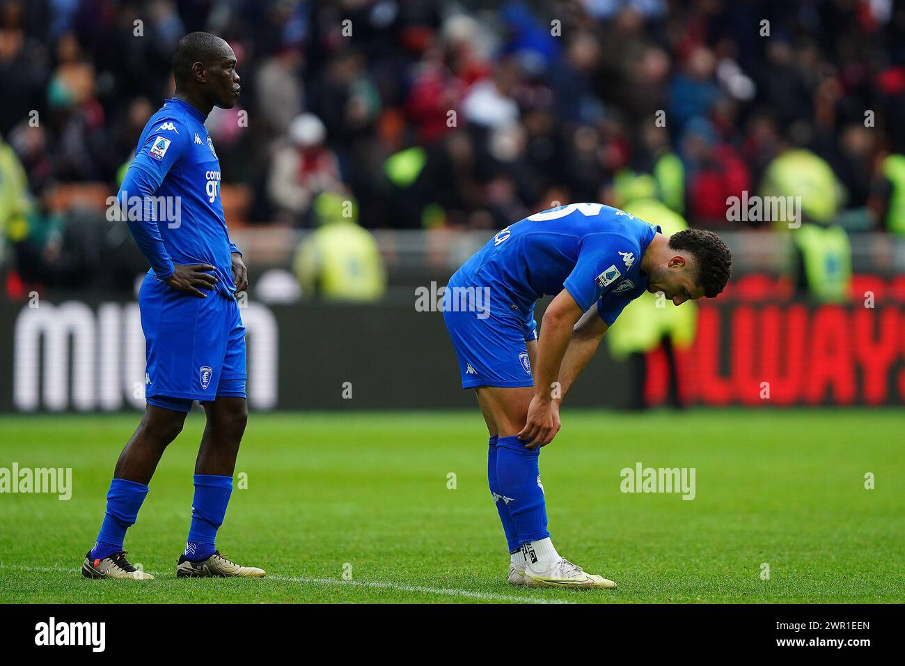 Milan, Italie. 10 mars 2024. Emmanuel Gyasi (Empoli FC) à la fin du match de Serie A entre l'AC Milan et Empoli au stade San Siro de Milan, au nord de l'Italie - dimanche 10 mars 2024. Sport - Soccer . (Photo de Spada/LaPresse) crédit : LaPresse/Alamy Live News Banque D'Images