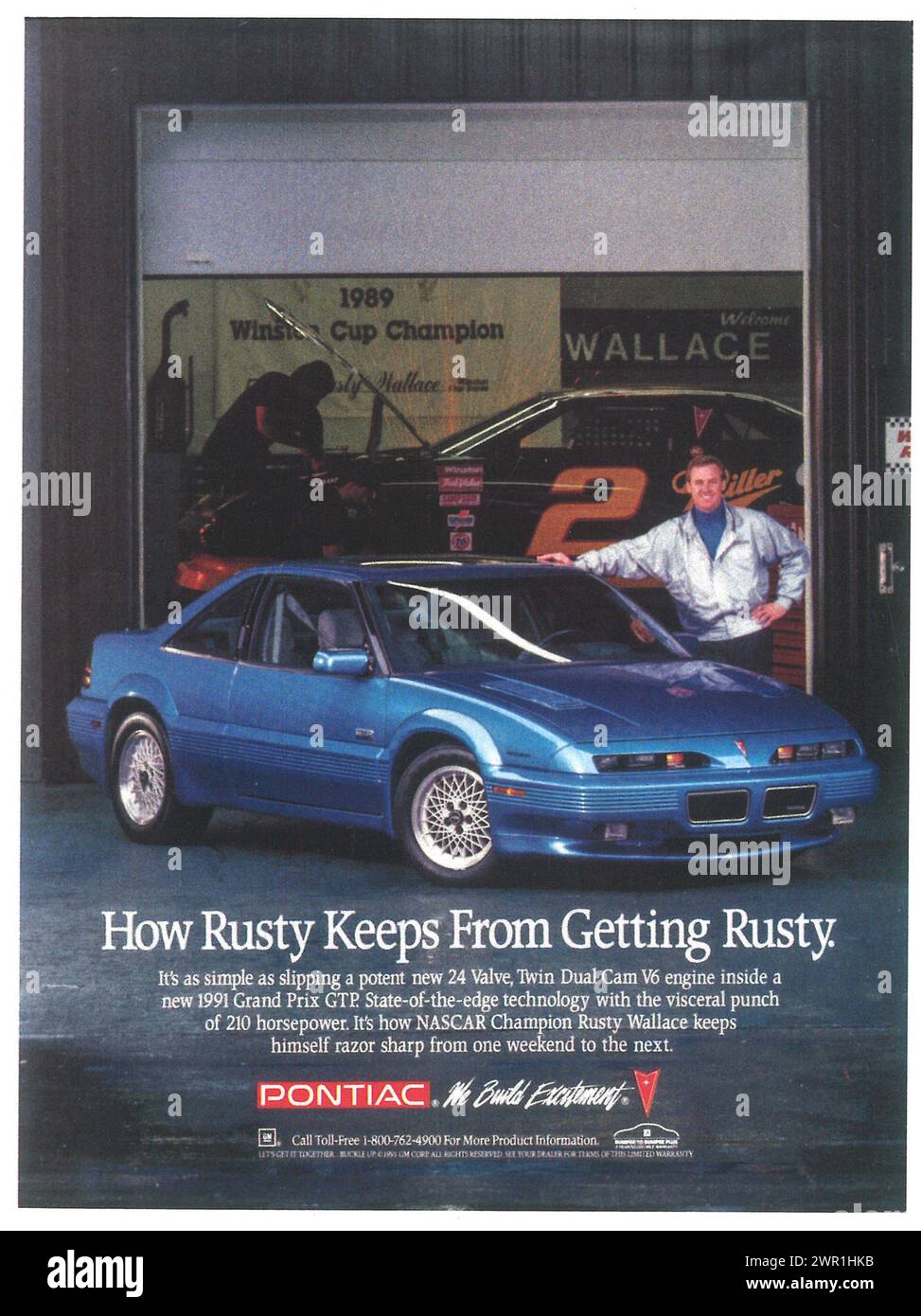 Publicité imprimée sur la Grand Prix GTP 1991 de Pontiac avec Rusty Wallace Banque D'Images