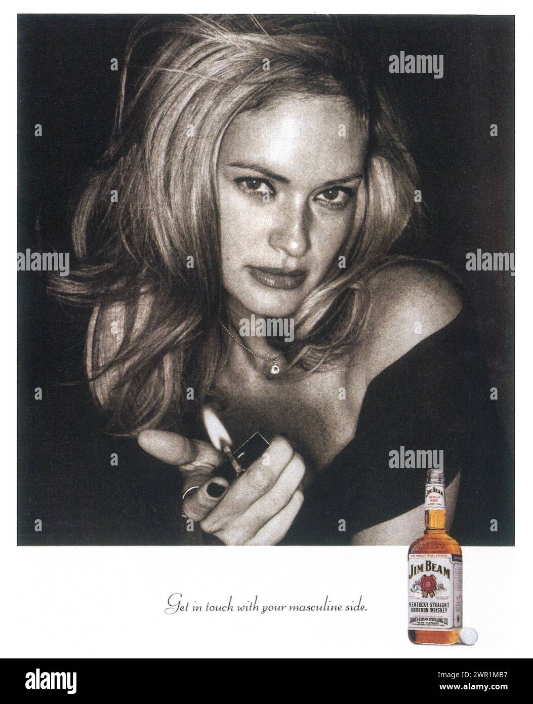 1998 JIM BEAM Kentucky Straight Bourbon Whiskey annonce imprimée. 'Entrez en contact avec votre côté masculin.' Banque D'Images