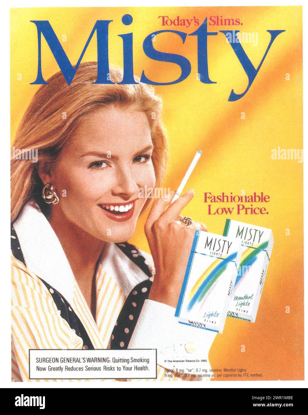 1993 annonce cigarette brumeuse. Les slims d'aujourd'hui. Banque D'Images