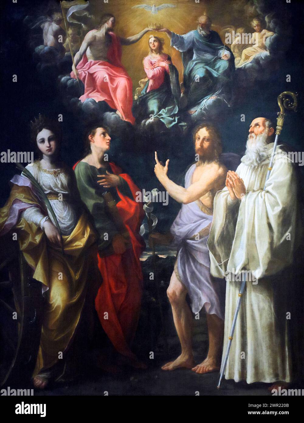 Italie Emilie Romagne Bologne - Galerie nationale d'art - couronnement de la Vierge avec les saints Jean l'Evangéliste, Jean le Baptiste, Bernard et Catherine d'Alexandrie. Par Guido Reni en 1610 Banque D'Images