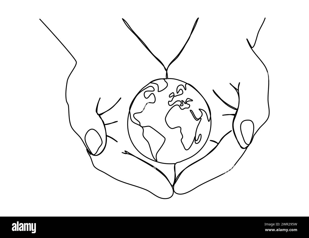 Globe dans les mains. Illustration vectorielle de dessin d'une ligne. Illustration de Vecteur