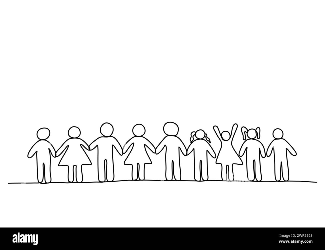 Groupe de personnes formant une équipe, concept de diversité et thème d'inclusion. Illustration vectorielle de dessin d'une ligne. Illustration de Vecteur