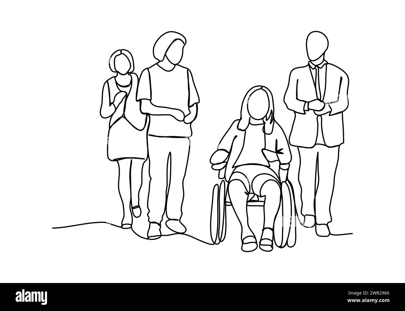 Groupe de personnes formant une équipe, concept de diversité et thème d'inclusion. Illustration vectorielle de dessin d'une ligne. Illustration de Vecteur