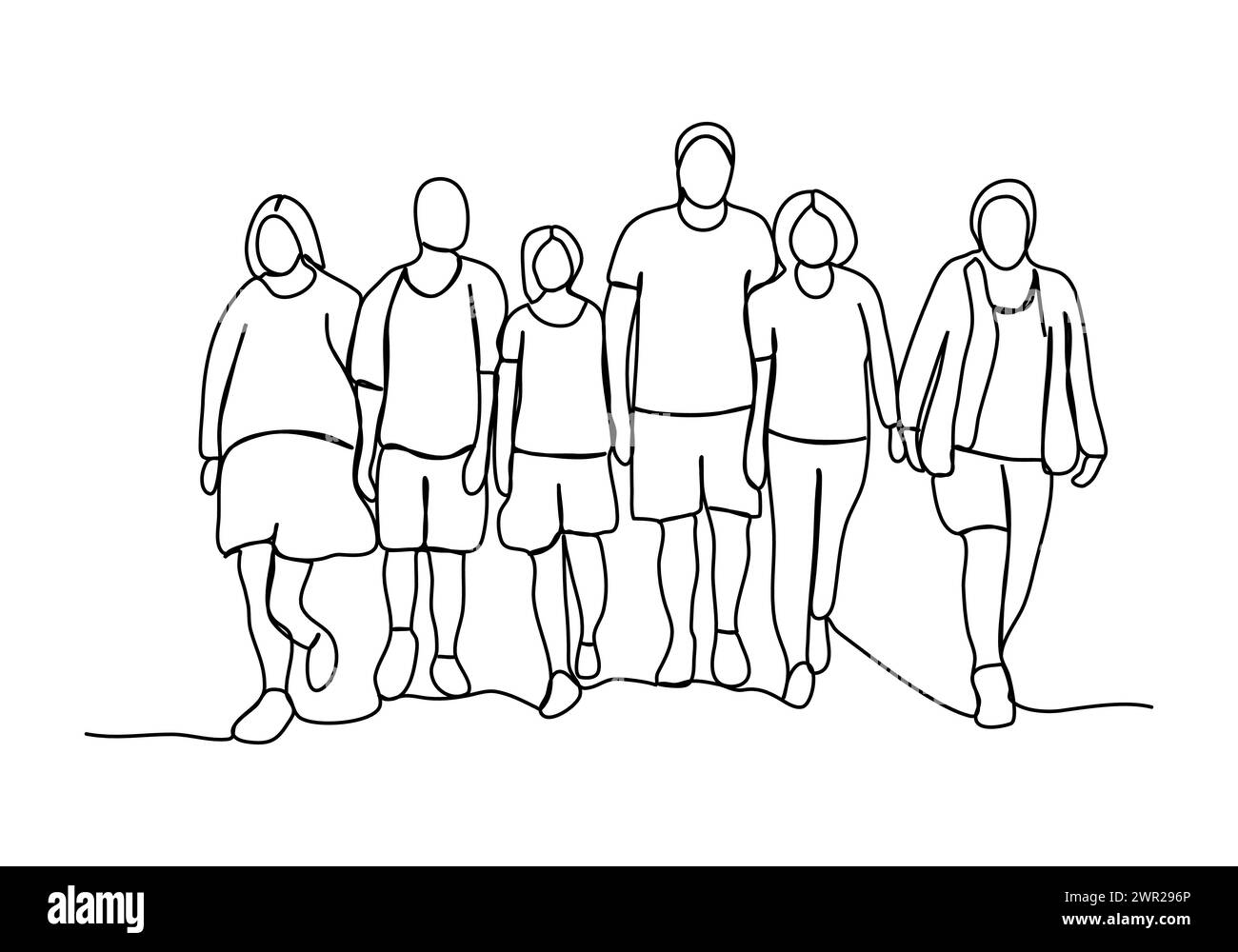Groupe de personnes formant une équipe, concept de diversité et thème d'inclusion. Illustration vectorielle de dessin d'une ligne. Illustration de Vecteur