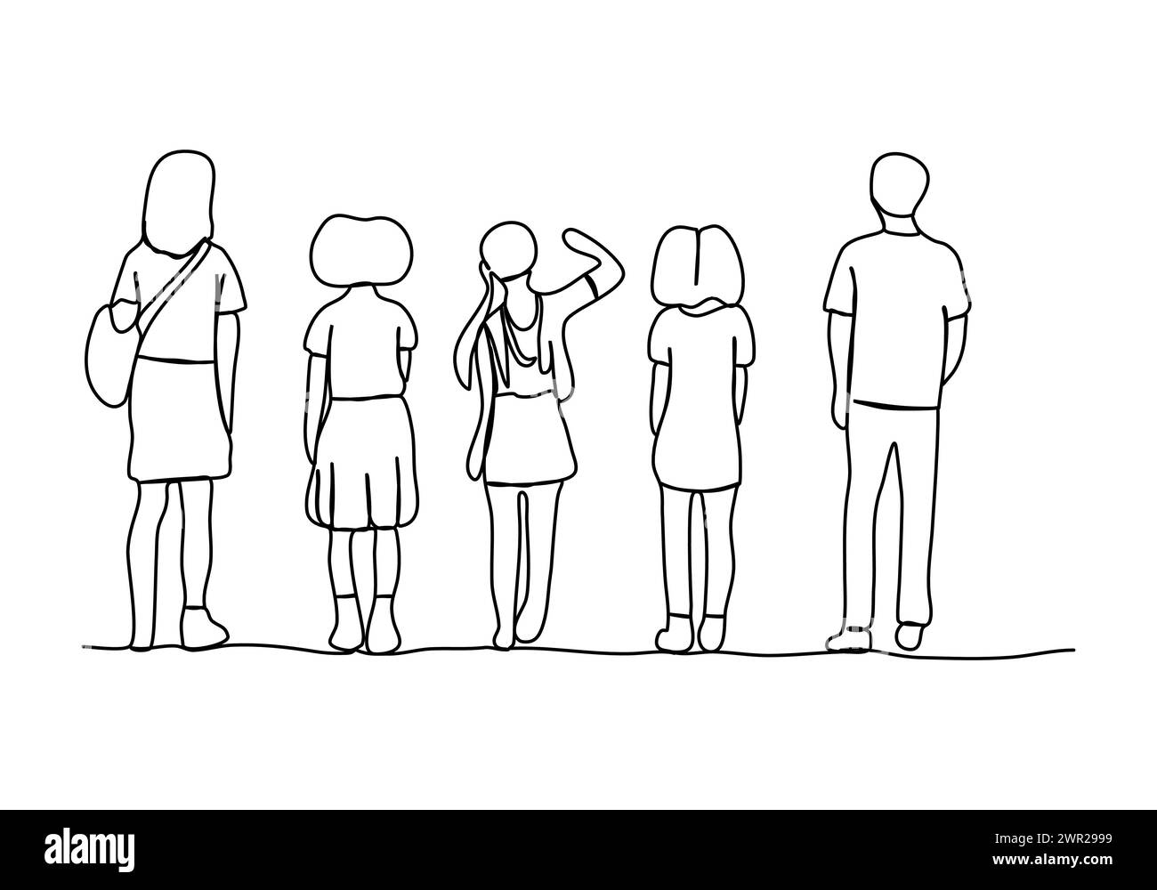 Groupe de personnes formant une équipe, concept de diversité et thème d'inclusion. Illustration vectorielle de dessin d'une ligne. Illustration de Vecteur