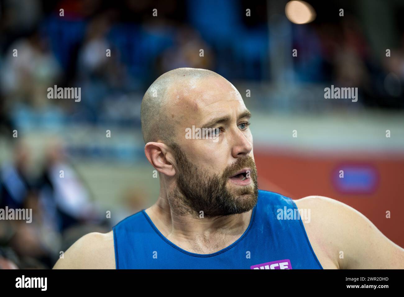 Miramas, France. 17 février 2024. Frederic Dagee remporte le titre national de lancer du poids lors des championnats de France d'athlétisme en salle au stade Métropole. Les championnats de France d’athlétisme en salle se tiendront les 17 et 18 février 2024 et réuniront les athlètes français dans une compétition qui pourra les aider à atteindre la qualification olympique mondiale. (Photo de Laurent Coust/SOPA images/SIPA USA) crédit : SIPA USA/Alamy Live News Banque D'Images