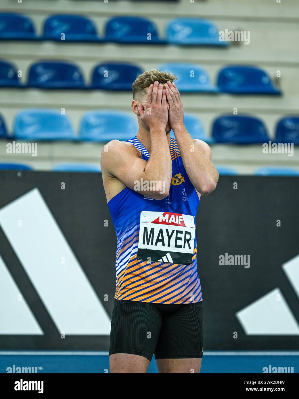 Miramas, France. 17 février 2024. Kevin Mayer est vu lors des championnats de France d’athlétisme en salle au stade Métropole, les championnats de France d’athlétisme en salle se tiendront les 17 et 18 février 2024 et rassembleront les athlètes français dans une compétition qui pourra les aider à atteindre la qualification olympique mondiale. (Photo de Laurent Coust/SOPA images/SIPA USA) crédit : SIPA USA/Alamy Live News Banque D'Images