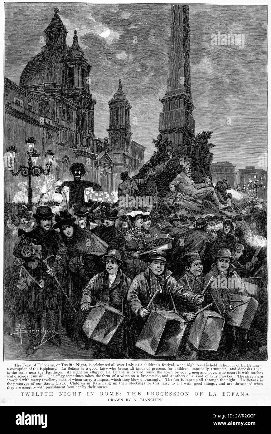 Gravure de la célébration de la Fête de l'Épiphanie en Italie, vers 1890 Banque D'Images