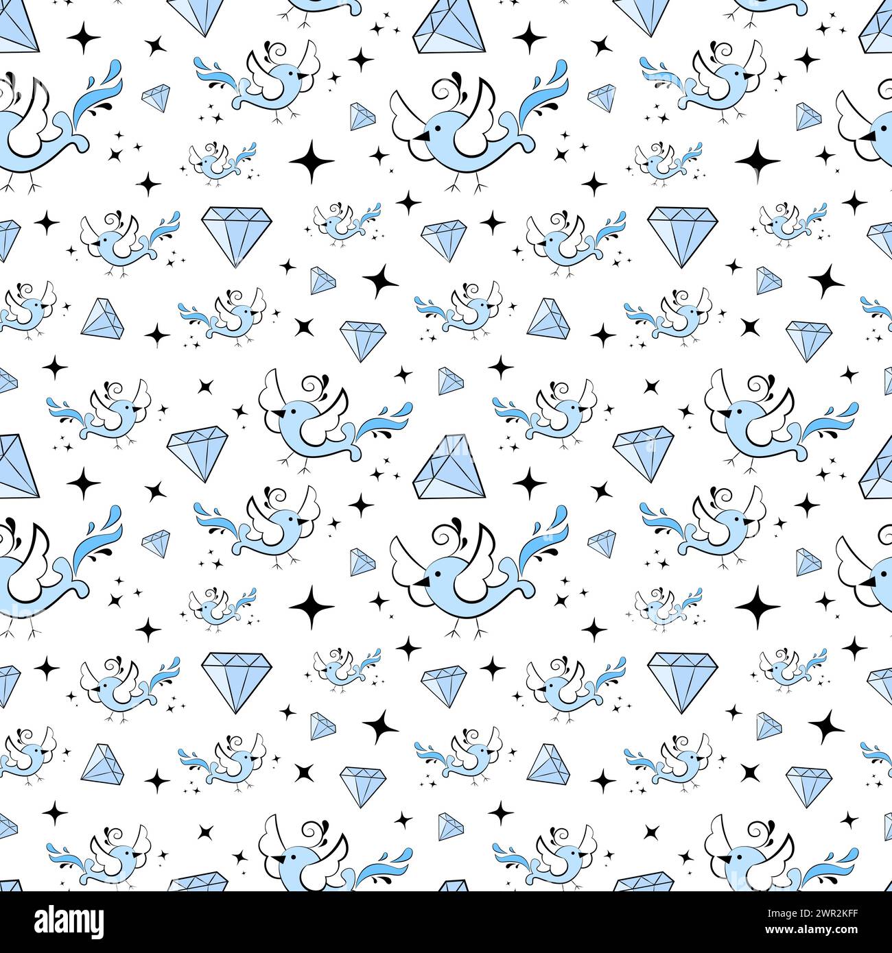 Modèle sans couture avec des oiseaux bleus Illustration de Vecteur