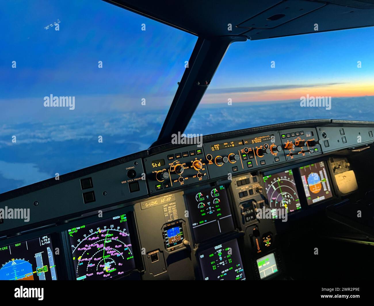 Cockpit d'Airbus a320 en vol Banque D'Images