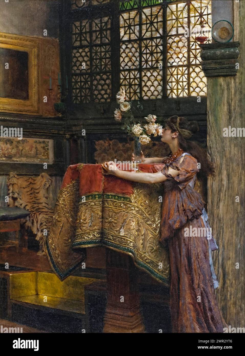 Dans mon atelier de Sir Lawrence Alma-Tadema (1836-1912) peint en 1893 dans le style romantique. Crédit : Collection privée / Universal Art Archive Banque D'Images