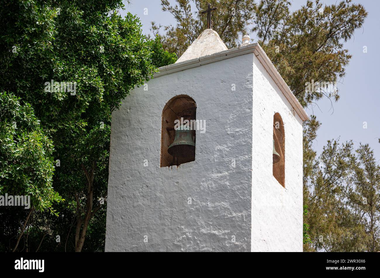 Clocher de l'église Iglesia de Nuestra Senora de Regla, Pajara, Fuerteventura, Îles Canaries, Espagne Banque D'Images