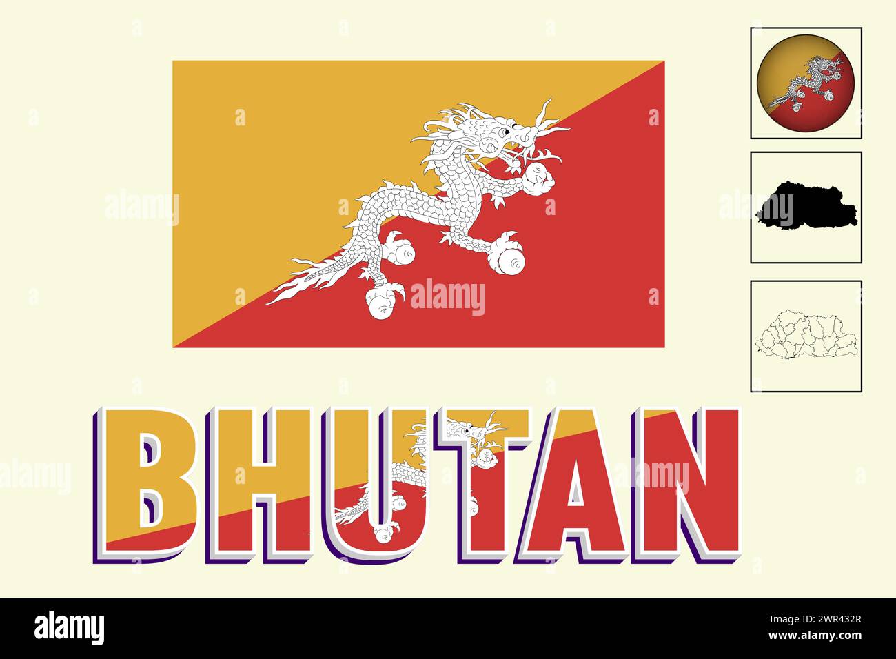 Bhoutan et carte en illustration vectorielle Illustration de Vecteur