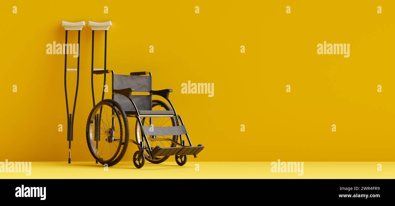Copier le fond de l'espace des béquilles et du fauteuil roulant. rendu 3d. Banque D'Images