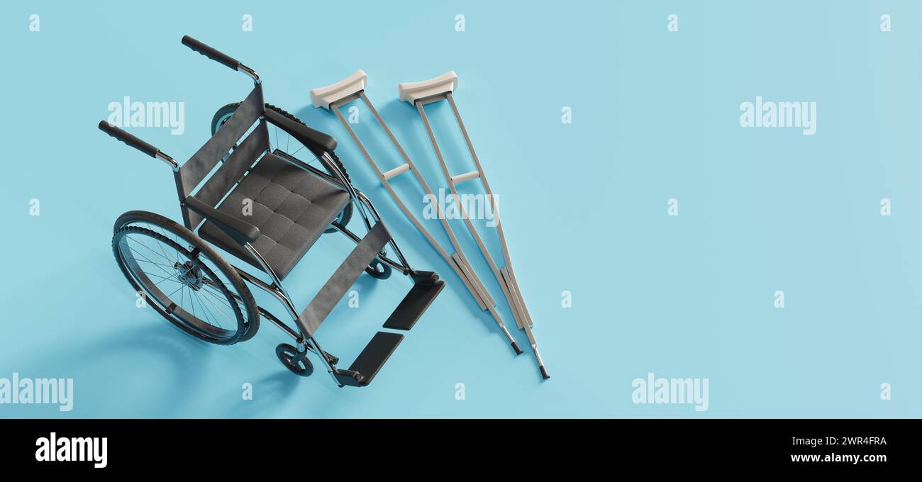 Copier le fond de l'espace des béquilles et du fauteuil roulant. rendu 3d. Banque D'Images