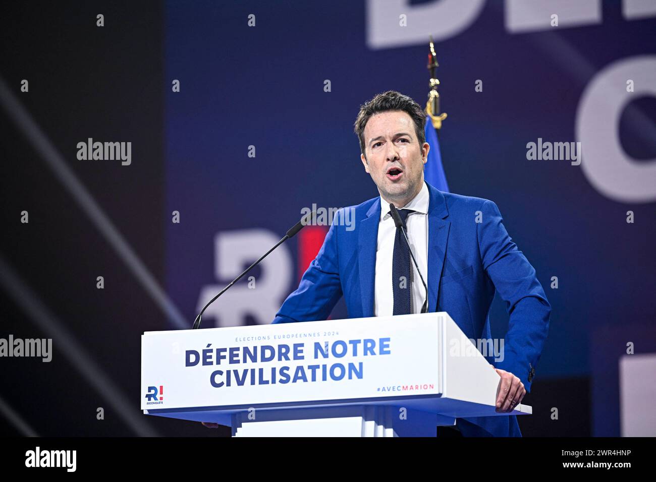 Guillaume Peltier à la réunion de lancement de la campagne électorale européenne du parti d'extrême droite 'Reconquete' à Paris, France, le 10 mars 2024. Photo Victor Joly/ABACAPRESS.COM Banque D'Images
