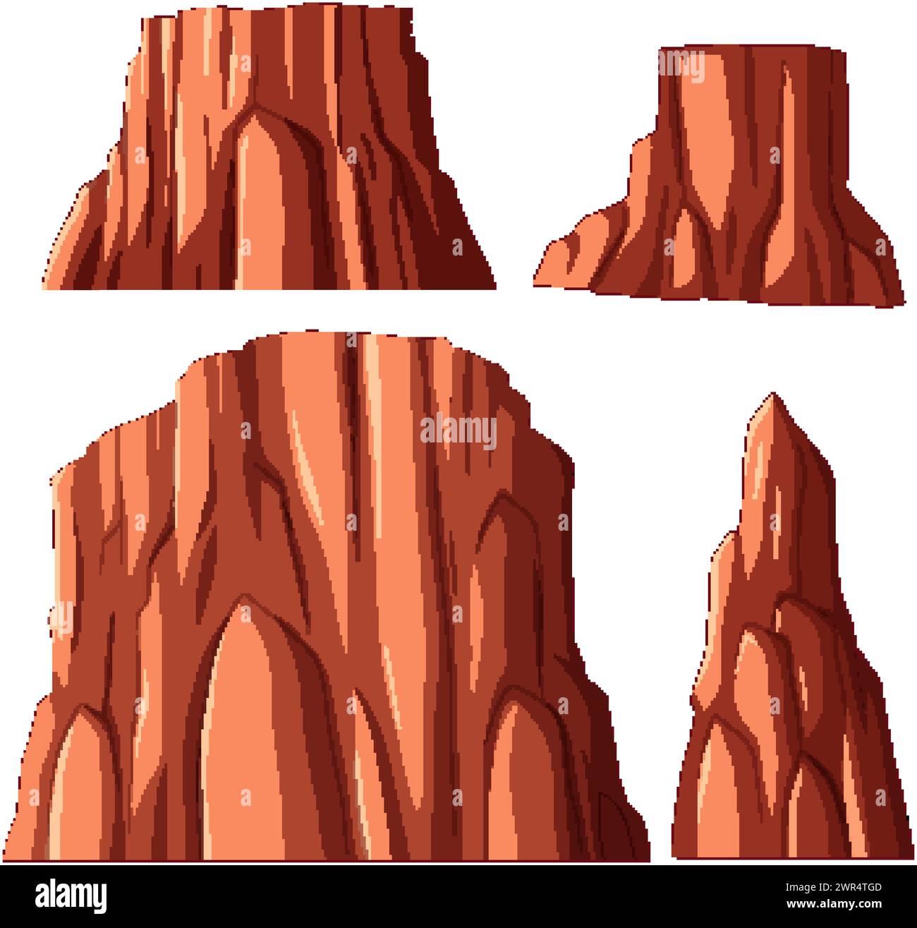 Trois illustrations vectorielles stylisées de falaises rocheuses. Illustration de Vecteur