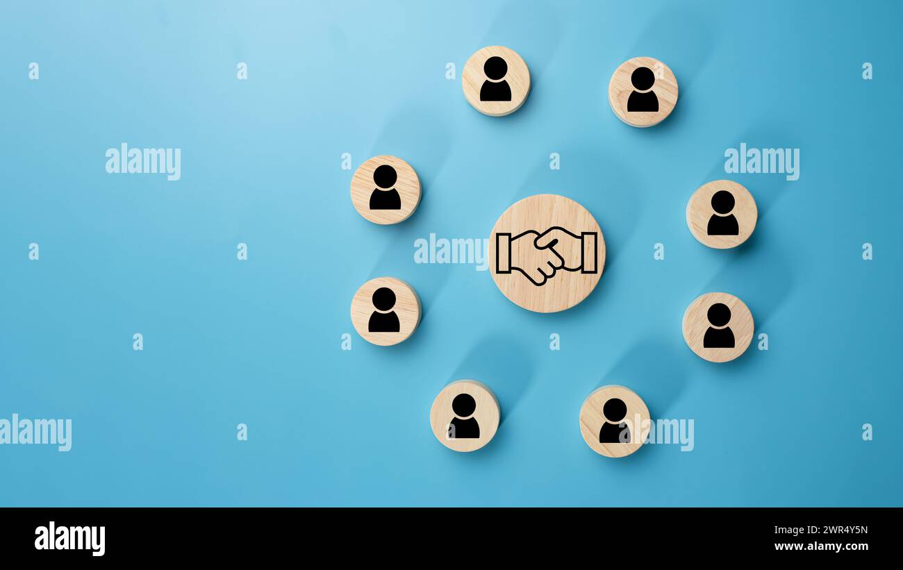 Concept de gestion d'équipe, ressources humaines, concept de recrutement, gestion des ressources humaines ou concept de gestion des ressources humaines, l'icône de poignée de main dans un circuit Banque D'Images