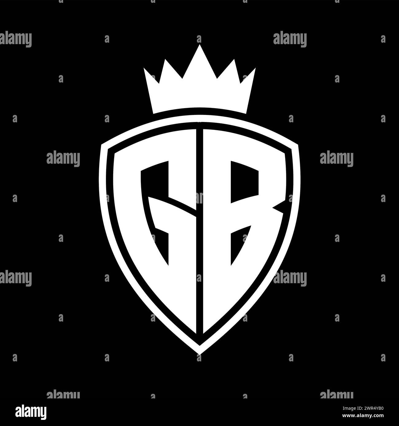 Monogramme en gras lettre GB avec bouclier et forme de contour de couronne avec modèle de conception de couleur noir et blanc Banque D'Images