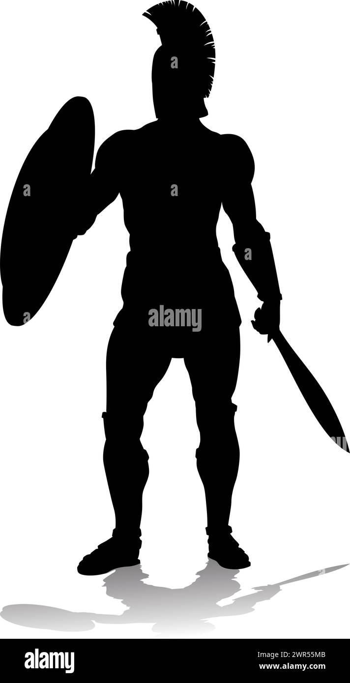 Spartan Silhouette Gladiator Trojan guerrier grec Illustration de Vecteur