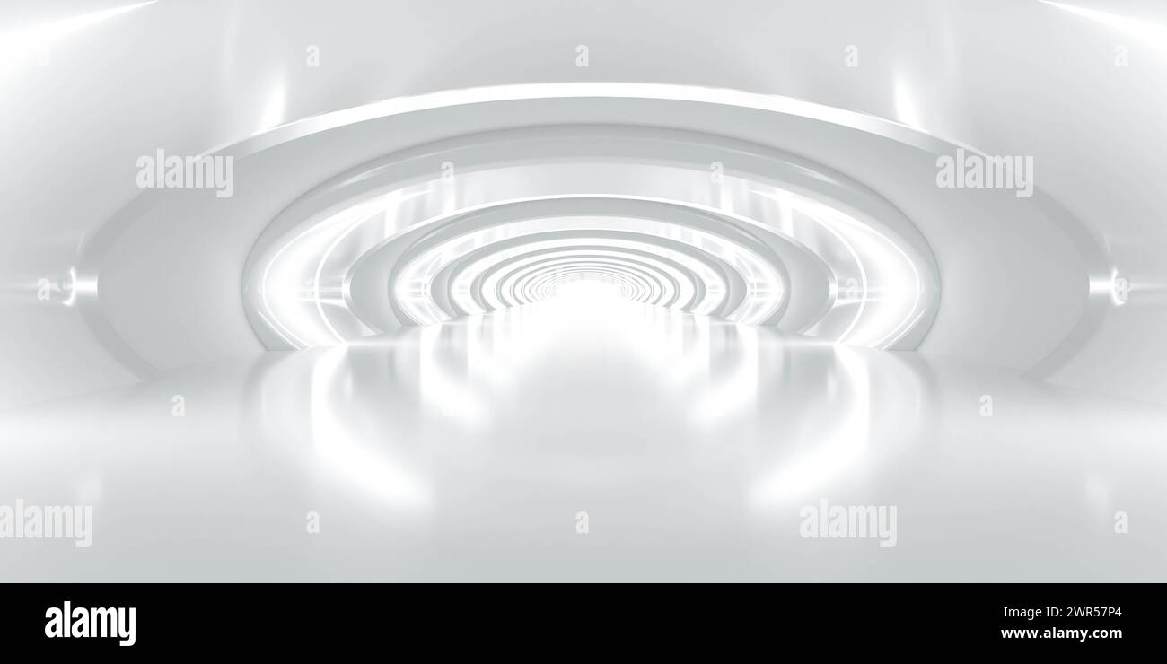 Tunnel blanc avec lumière à la fin 3d rendu illustration Banque D'Images