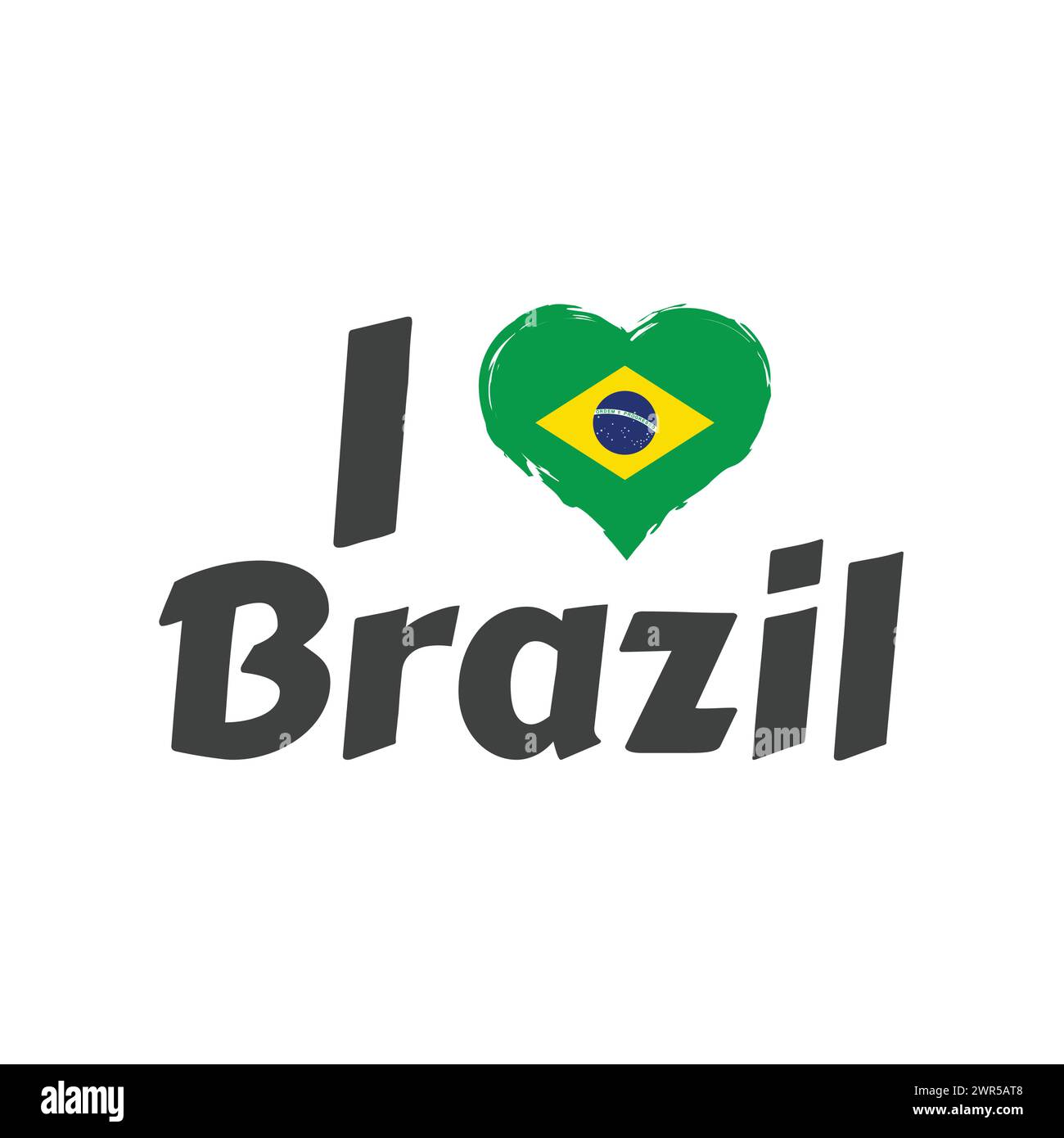 J'aime le Brésil avec le lettrage de coeur de drapeau. Texte vectoriel pour t-shirt et motif souvenir. Illustration de Vecteur