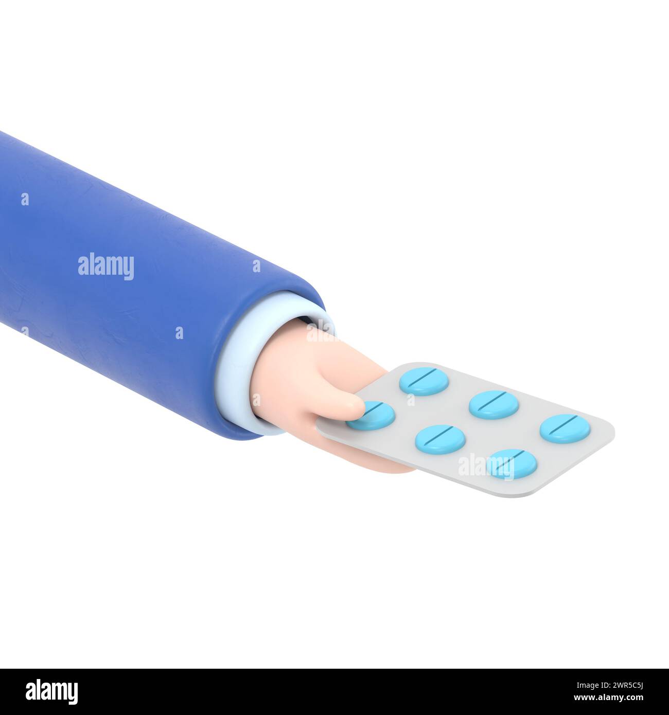 rendu 3d. Icône Pack de pilules. Docteur ou pharmacien main de dessin animé avec la peau noire tenant des médicaments. Illustration médicale de soins de santé.rendu 3D sur blanc Banque D'Images