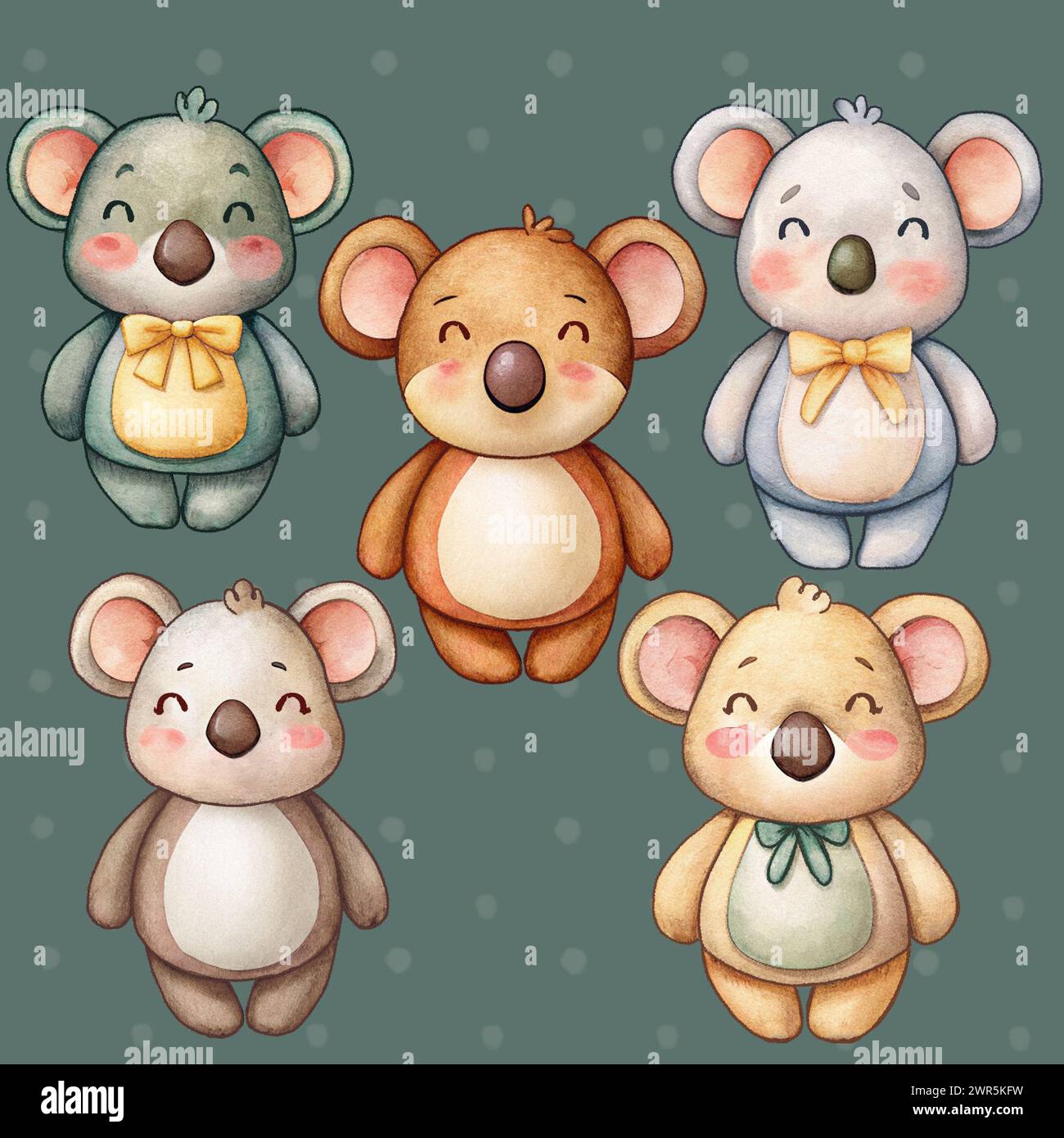 koala ours autocollants collection isolée adorable adorable enfants mignon illustration faite à la main pour la décoration des bébés et des enfants Banque D'Images