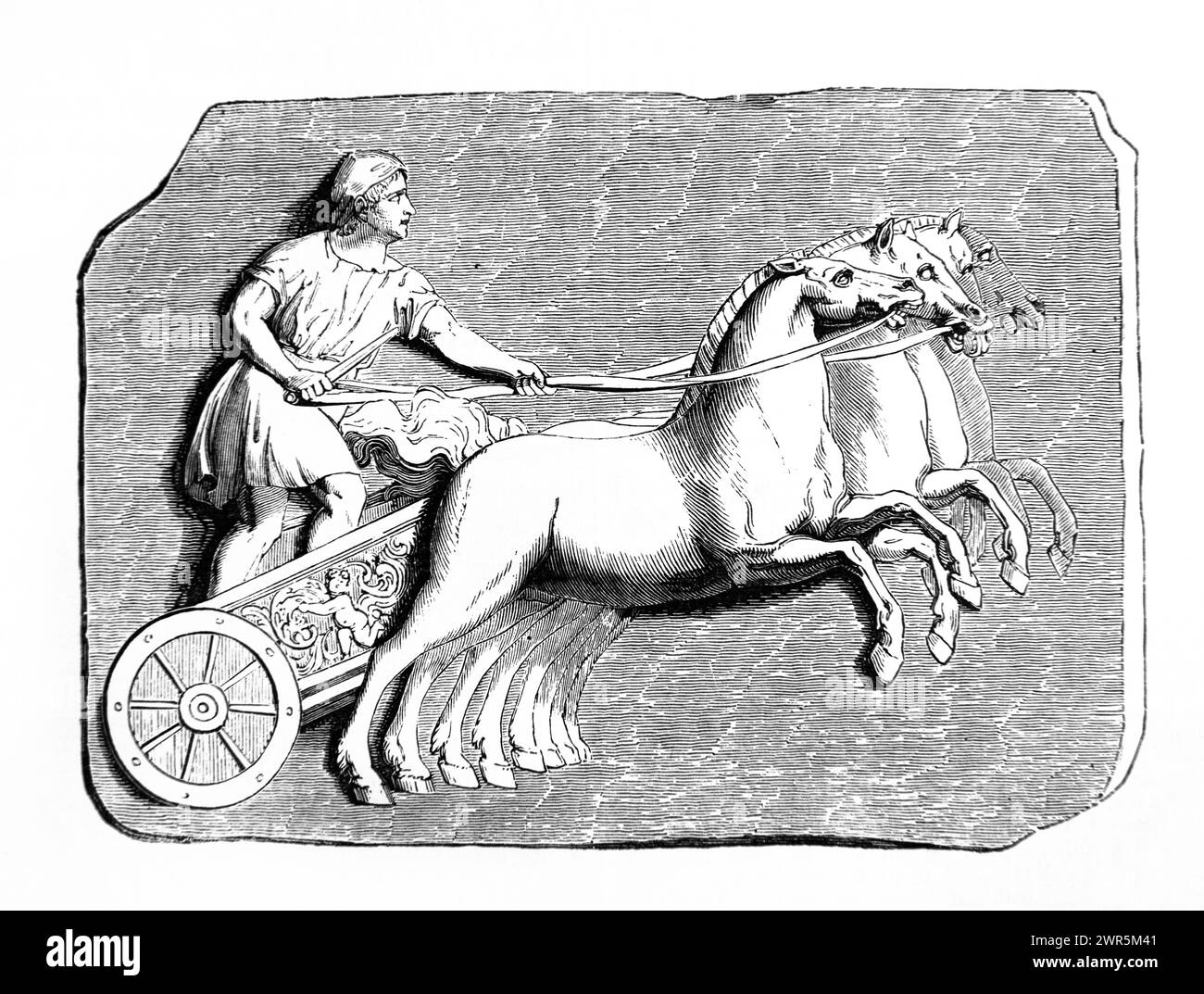 Illustration de Roman Charioteer du Bas-relief à Montfaucon France de l'ancienne Bible de famille illustrée du XIXe siècle Banque D'Images