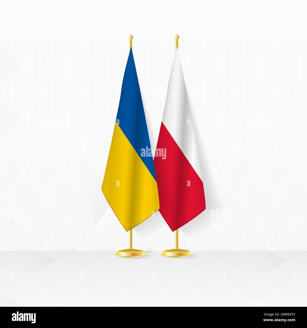 Drapeaux de l'Ukraine et de la Pologne sur le stand de drapeau, illustration pour la diplomatie et autre rencontre entre l'Ukraine et la Pologne. Illustration vectorielle. Illustration de Vecteur