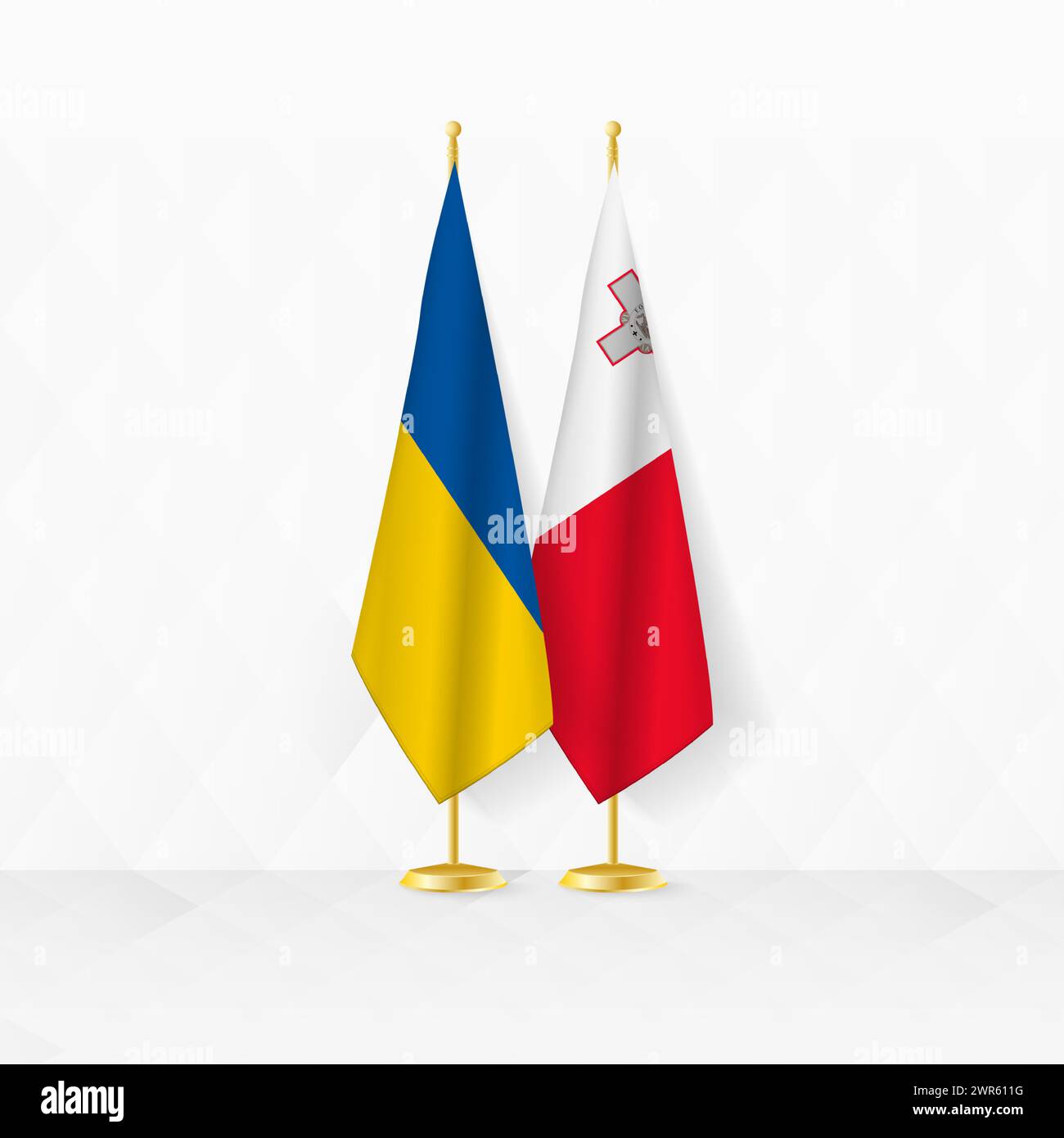 Drapeaux de l'Ukraine et de Malte sur porte-drapeau, illustration pour la diplomatie et autre rencontre entre l'Ukraine et Malte. Illustration vectorielle. Illustration de Vecteur